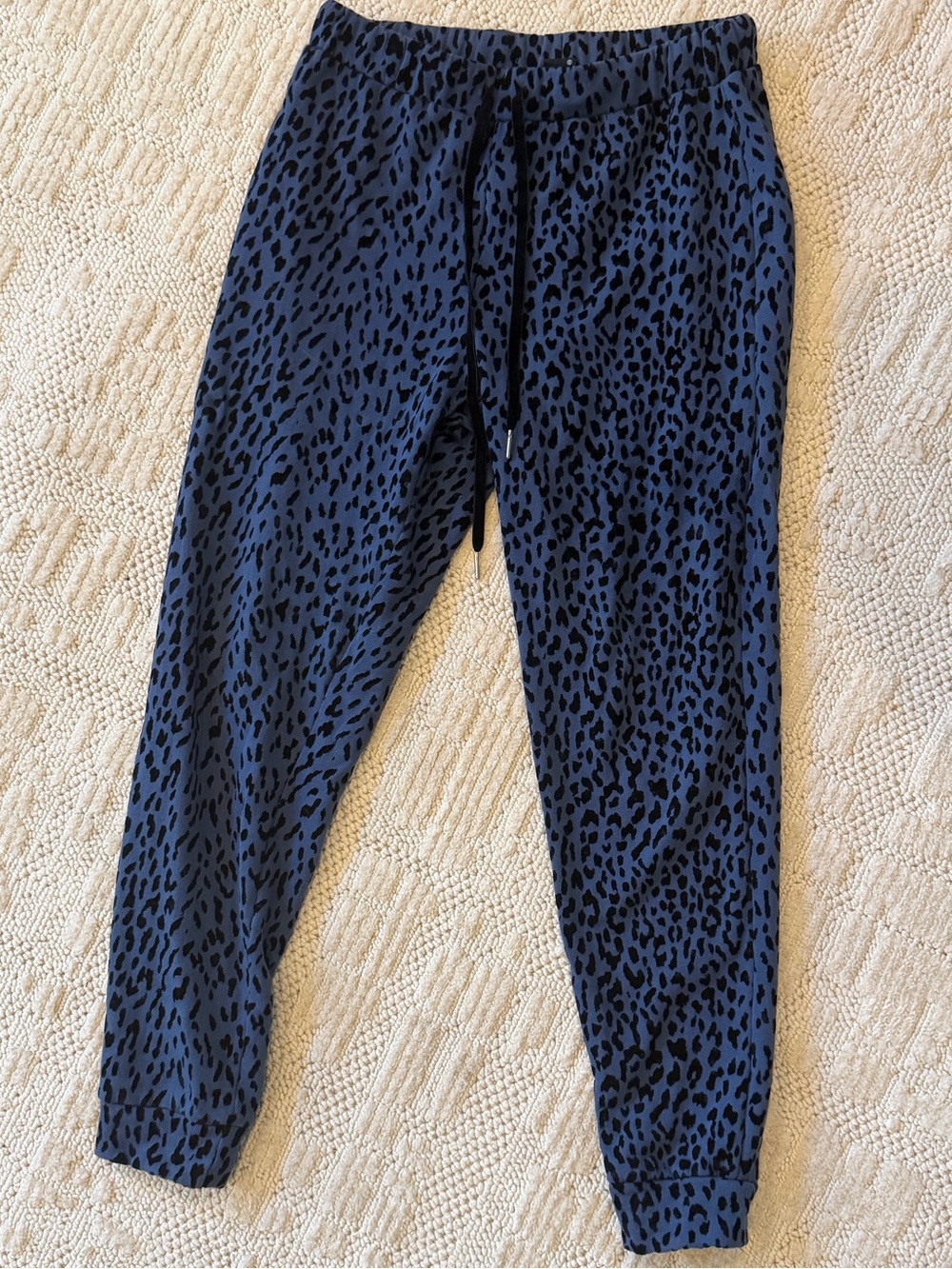bobi Los Angeles Blue and Black Leopard-Print Terry Flocked Joggers